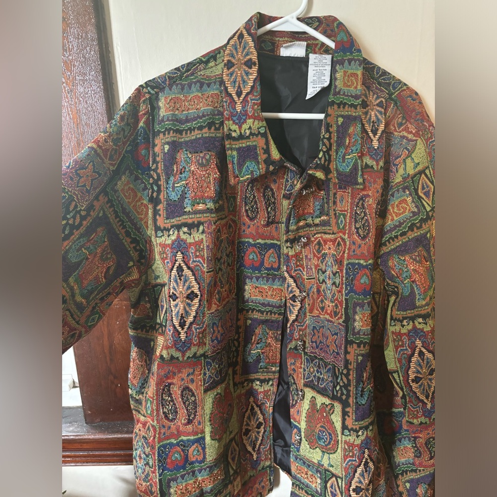 Vintage White Stag Multi-Colored Fall Coat With Funky Details & Silver Buttons